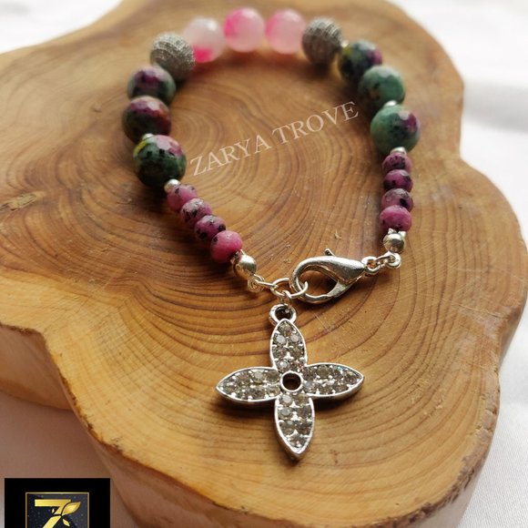 Agate Silver Beaded Bracelet - Picture 2 of 8